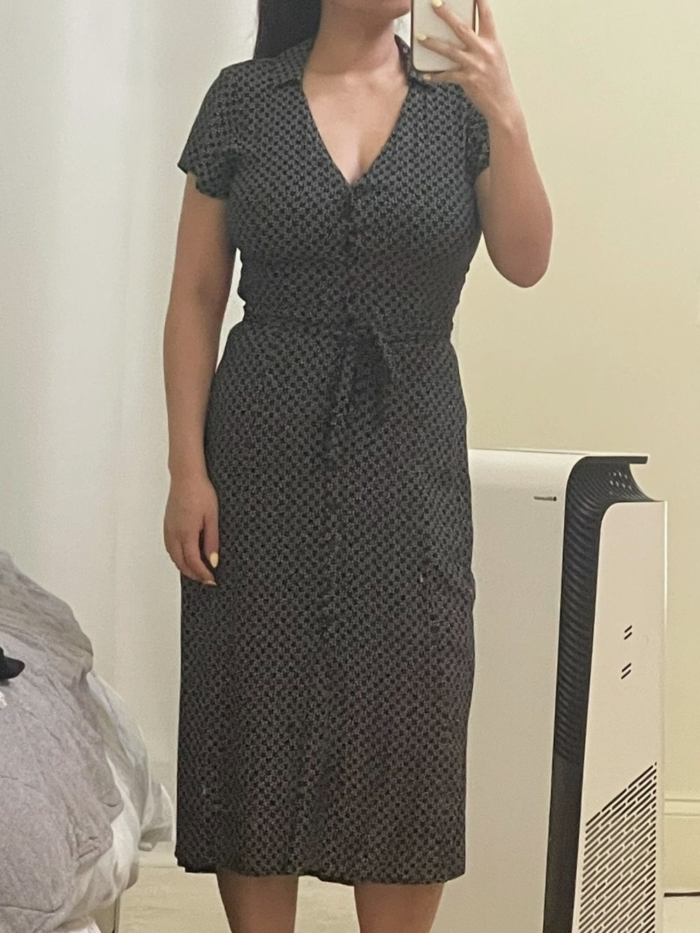 Abercrombie & Fitch Black Printed Midi Shirt Dress